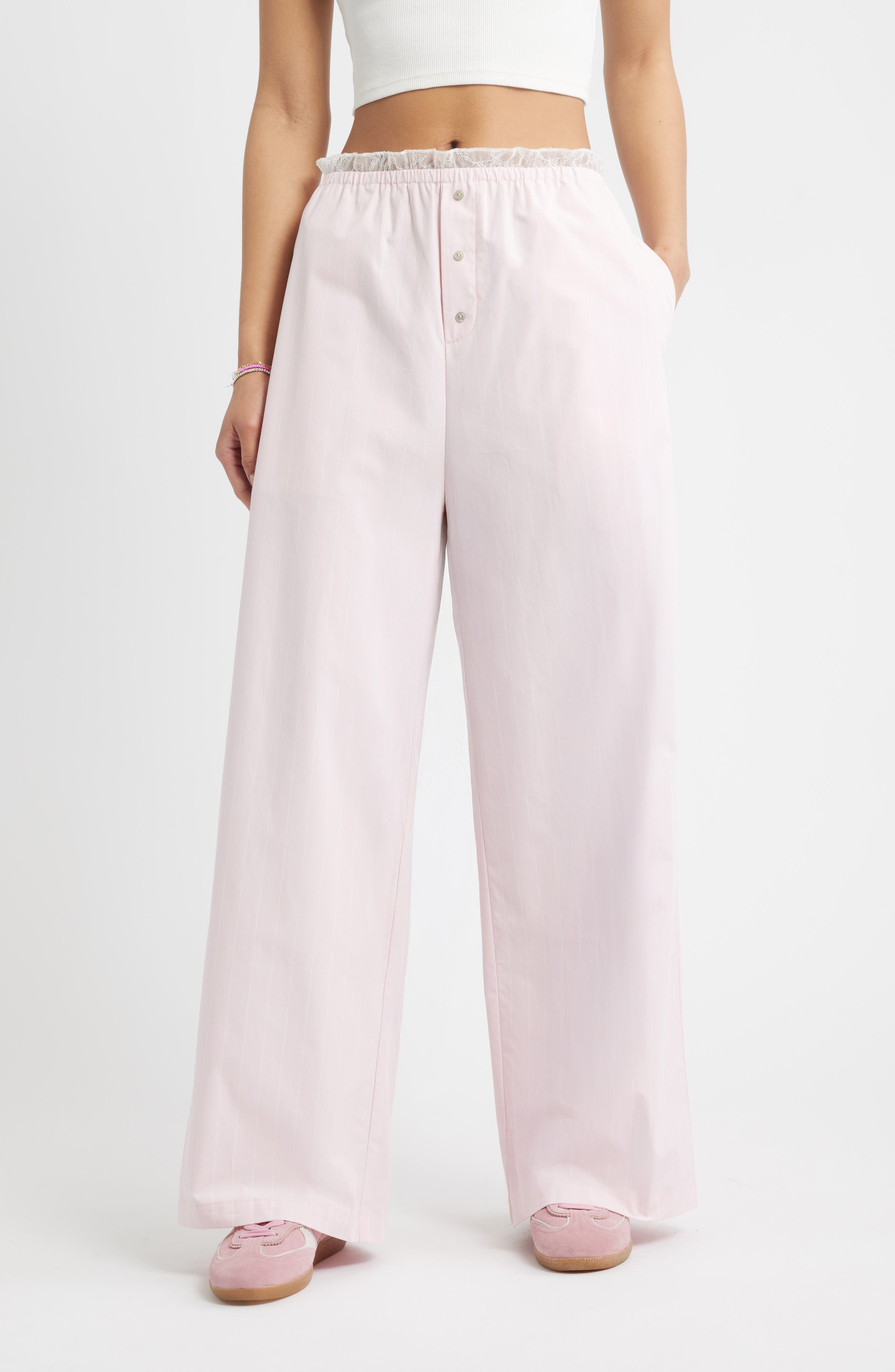 BP. Lace Waist Pinstripe Cotton Boxer Pants