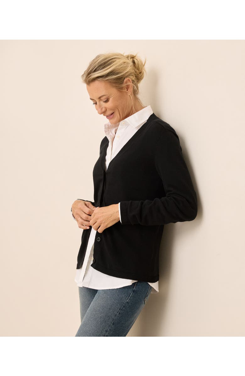 Pact Organic Classic Fine Knit V-Neck Cardigan, Alternate, color, Black