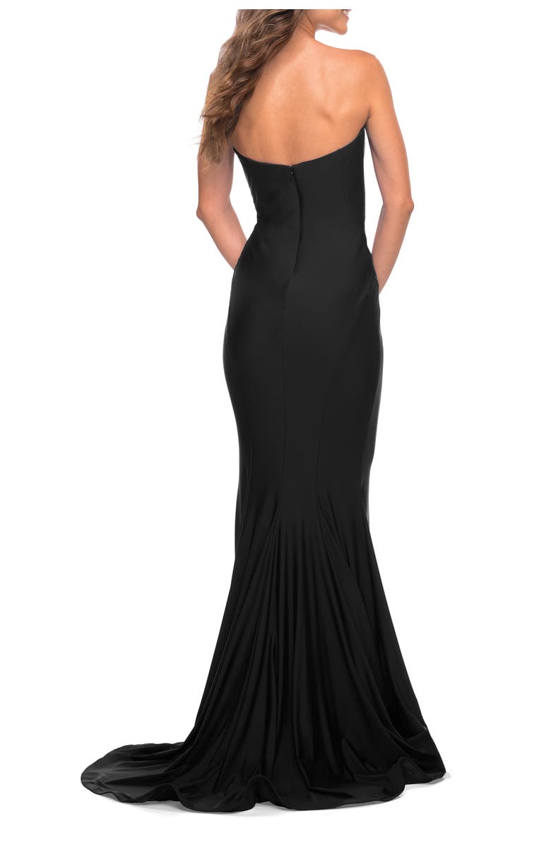 La Femme Chic Jersey Gown with Sweetheart Neckline, Alternate, color, Black