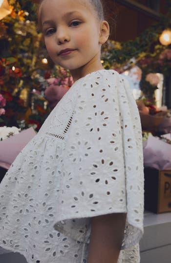 Kids' Embroidered Eyelet Angel Sleeve Cotton Top