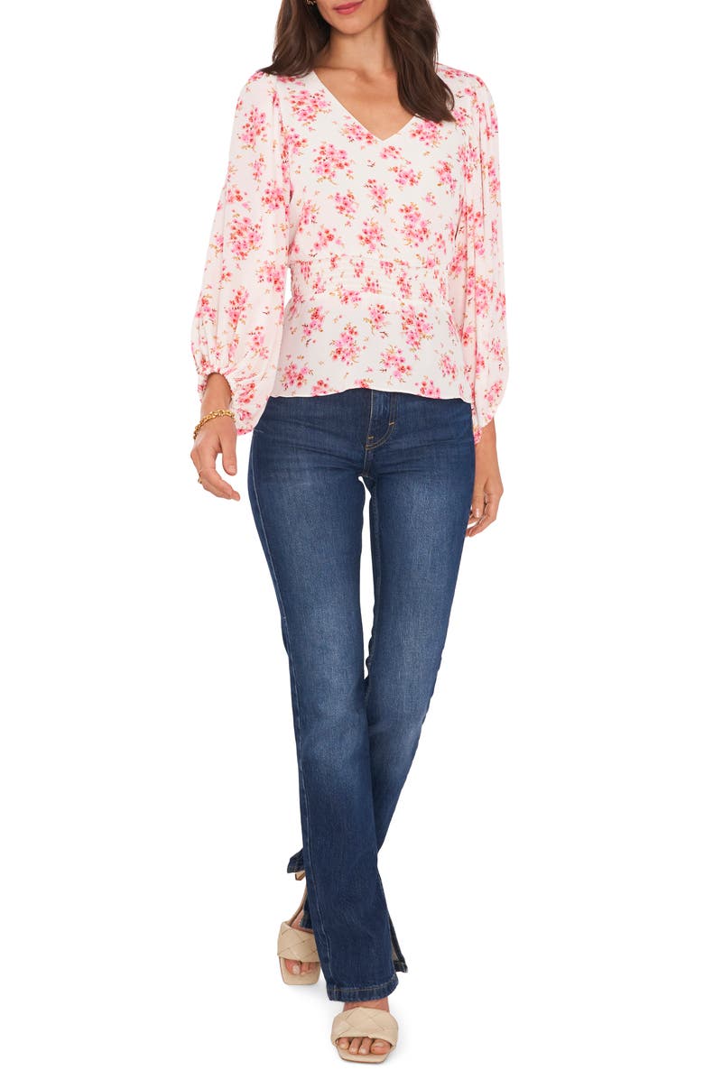 Vince Camuto Romantic Bloom Smocked Peplum Blouse, Alternate, color, 