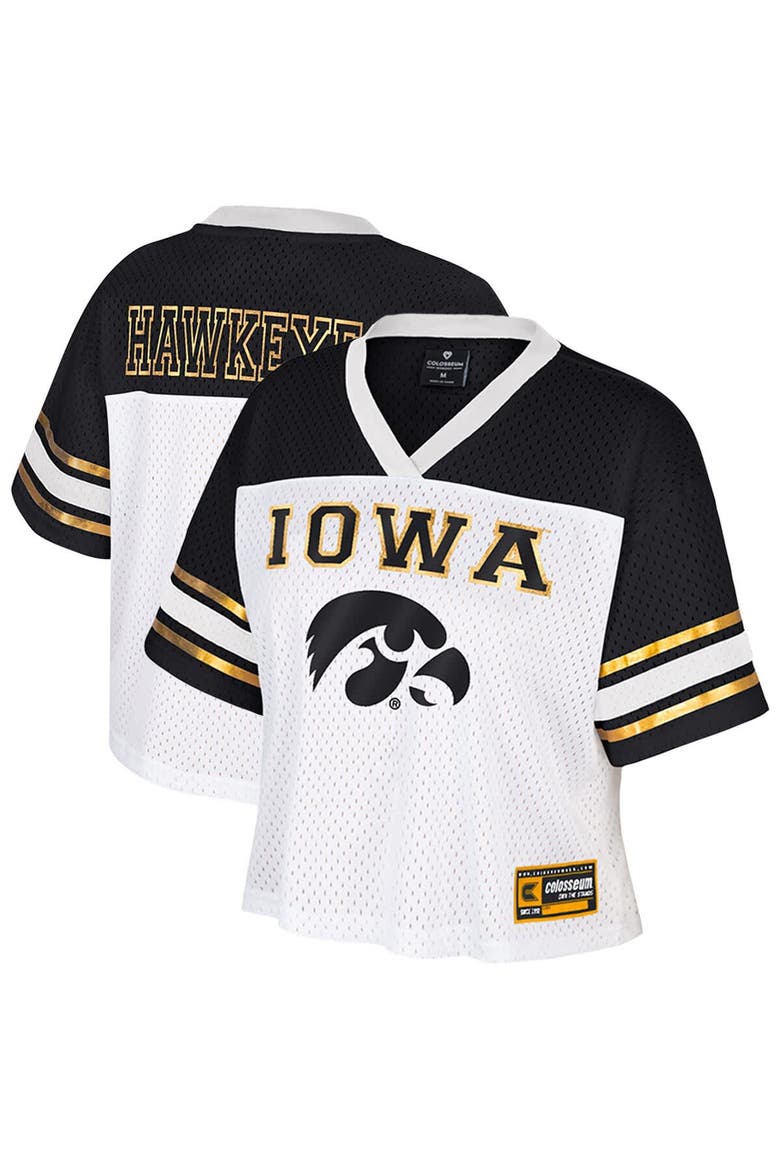 Women's Colosseum  White Iowa Hawkeyes Treasure Cropped Football Jersey, Alternate, color, White