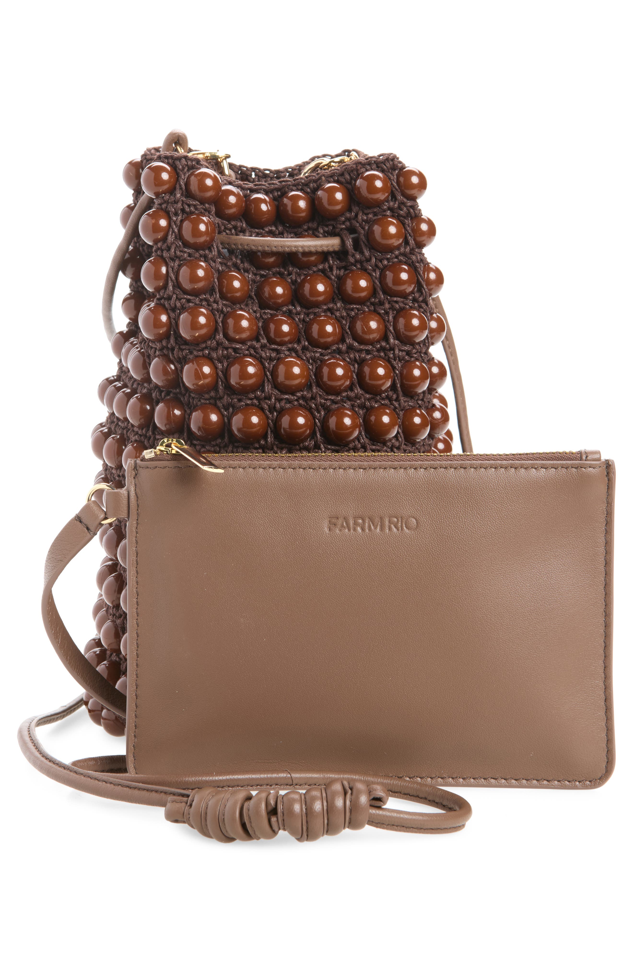 Beaded Macramé Bucket Bag, Alternate, color, NEW WALNUT