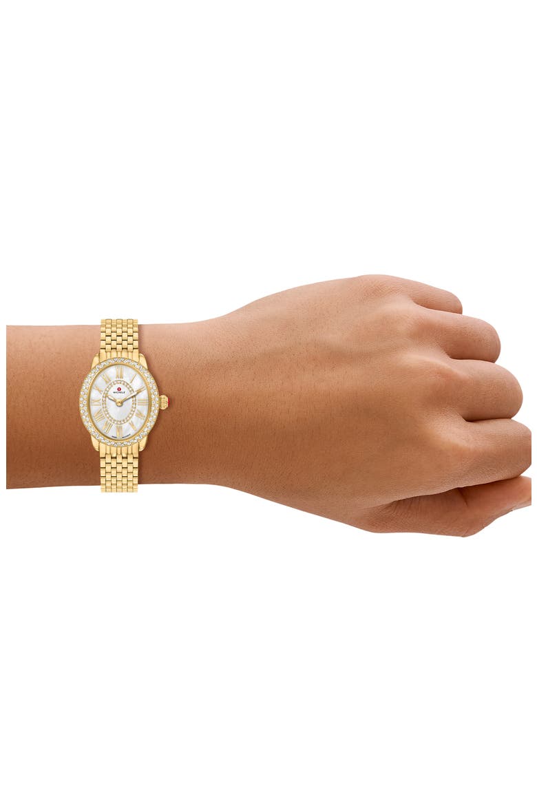 Serein Oval Diamond & Mother-of-Pearl Bracelet Watch, 24mm x 27mm, Alternate, color, GOLD