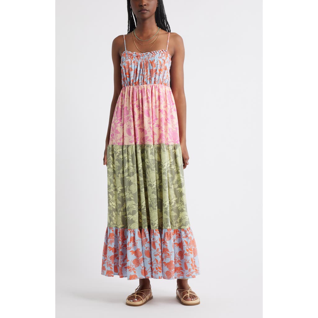 Treasure & Bond Smocked Tiered Sleeveless Maxi Dress In Multi