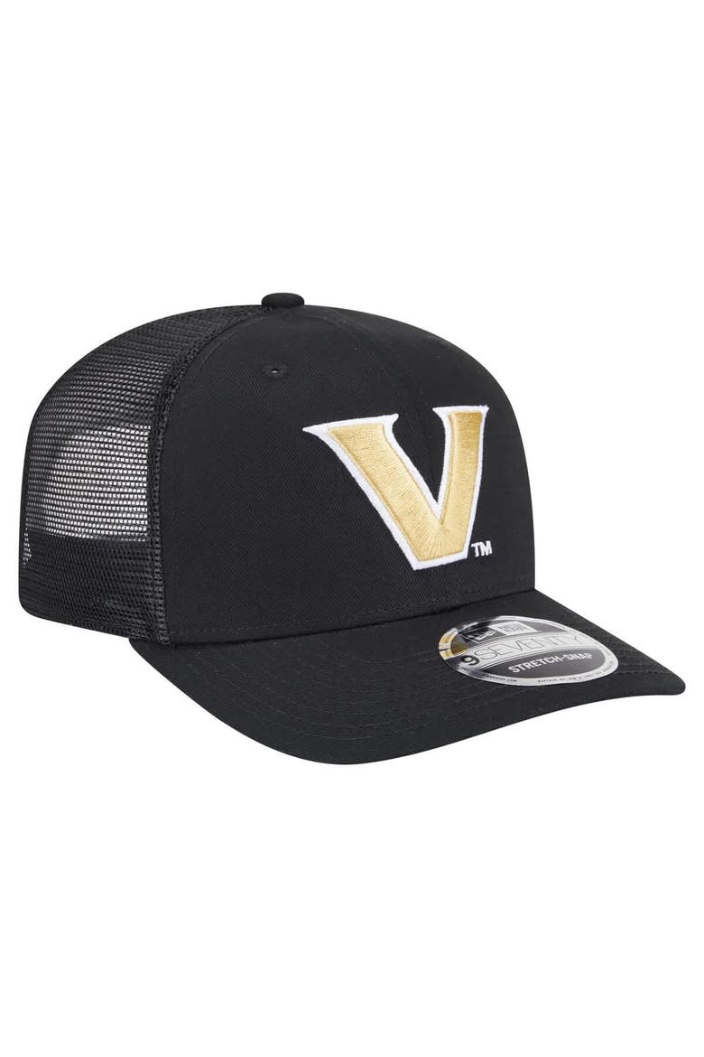 Men's New Era Black Vanderbilt Commodores Primary 9SEVENTY Trucker Stretch-Snap Hat, Alternate, color, Black