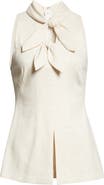 Lela Rose Bow Embellished Linen Blend Sleeveless Top