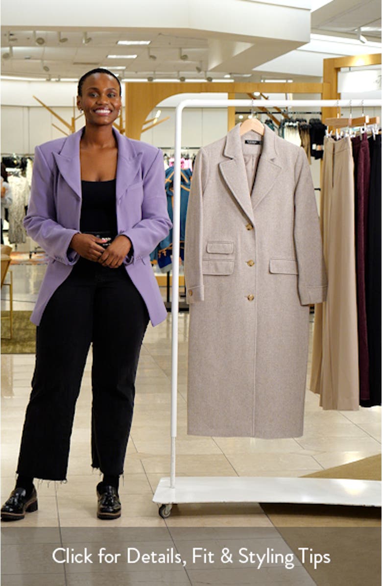 Longline Herringbone Wool Blend Reefer Coat, sales video thumbnail