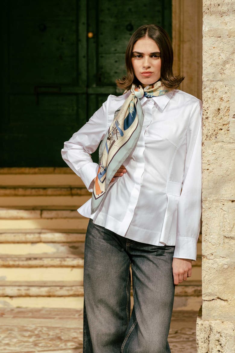 Parigi - Silk Foulard, Alternate, color, Tan and Aqua