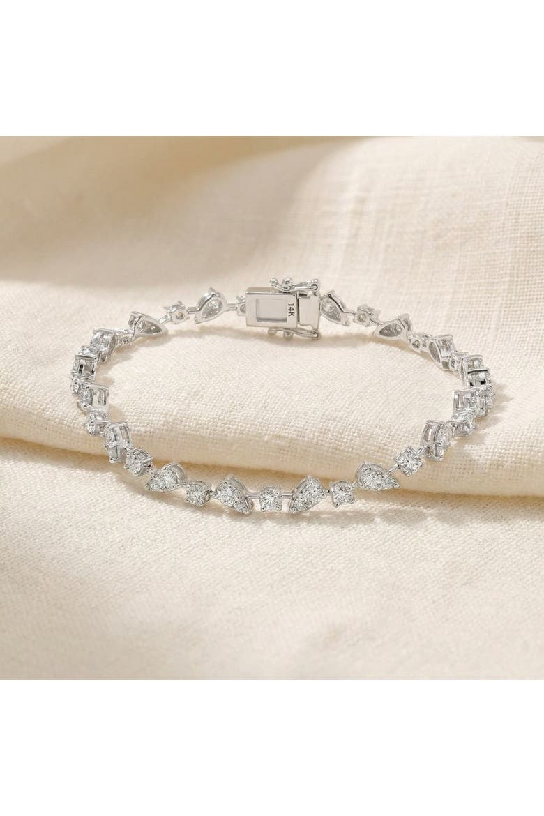 3.43Ct 14k Gold Diamond Pear Frame Tennis Bracelet 7" Women's Lab Grown, Alternate, color, 14k White Gold