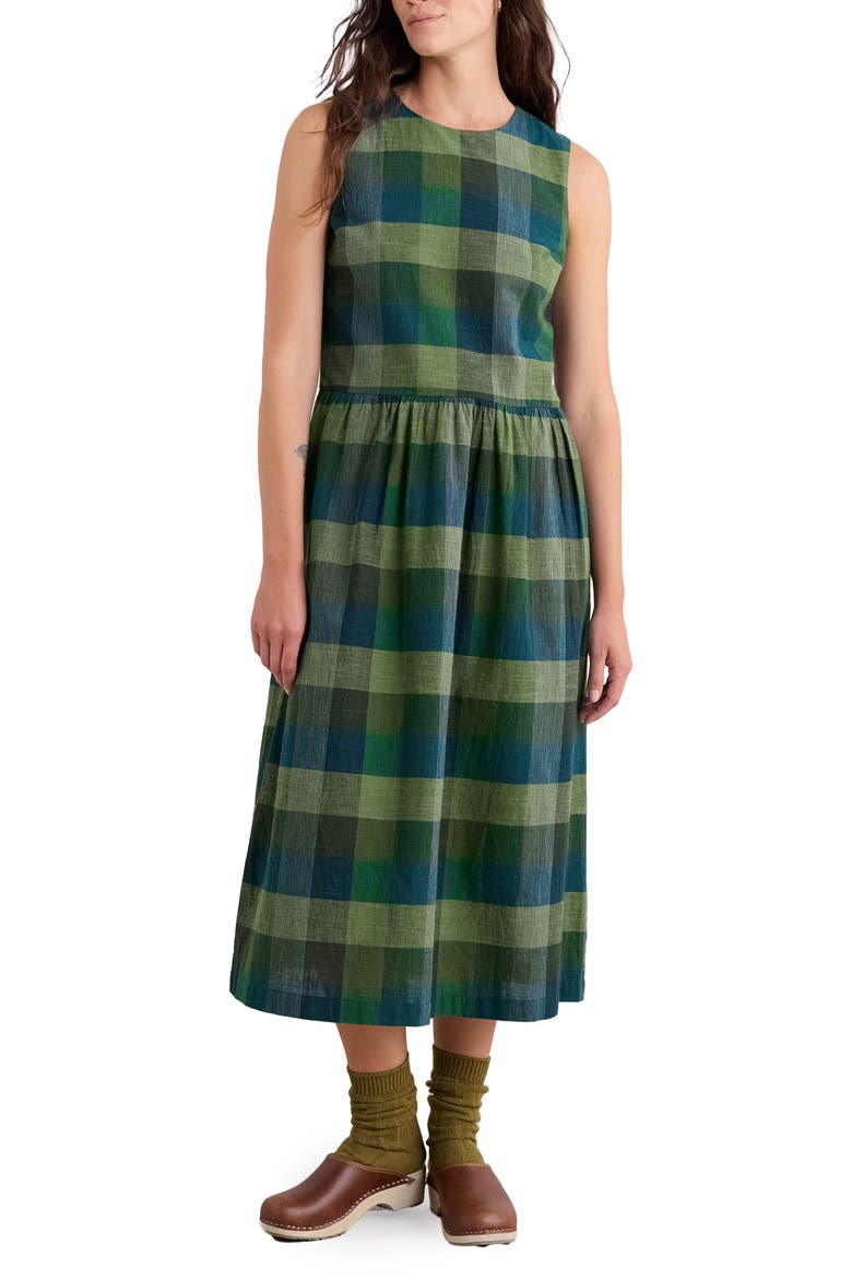 Brouse Check Sleeveless Organic Cotton Midi Dress, Main, color, TRYSTAN MULTI