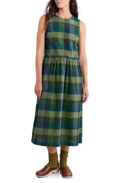 Brouse Check Sleeveless Organic Cotton Midi Dress (Petite)