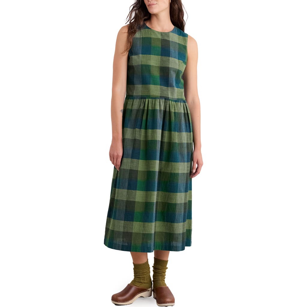 Seasalt Cornwall Brouse Check Sleeveless Organic Cotton Midi Dress In Green