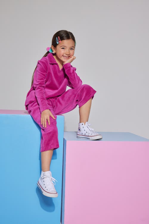 Bisby Kids' Velour Polo Pullover In Magenta Velour