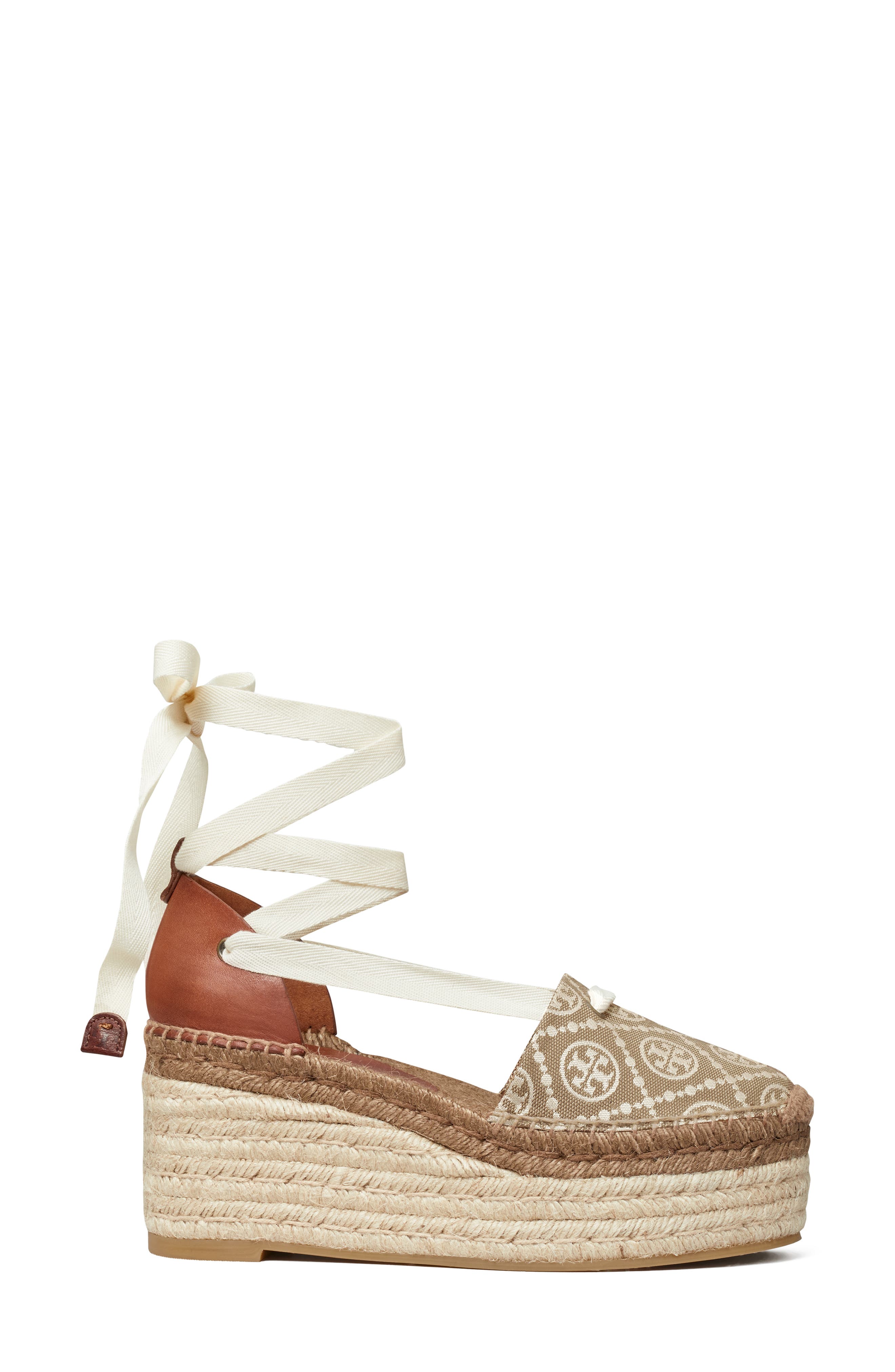 Tory Burch T Monogram Ankle Tie Espadrille Platform Wedge, Alternate, color, 