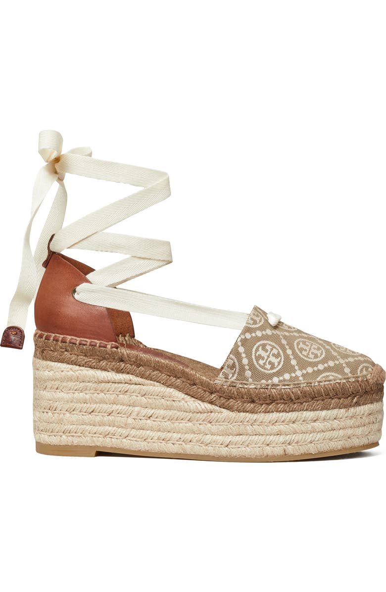 Tory Burch T Monogram Ankle Tie Espadrille Platform Wedge, Alternate, color,