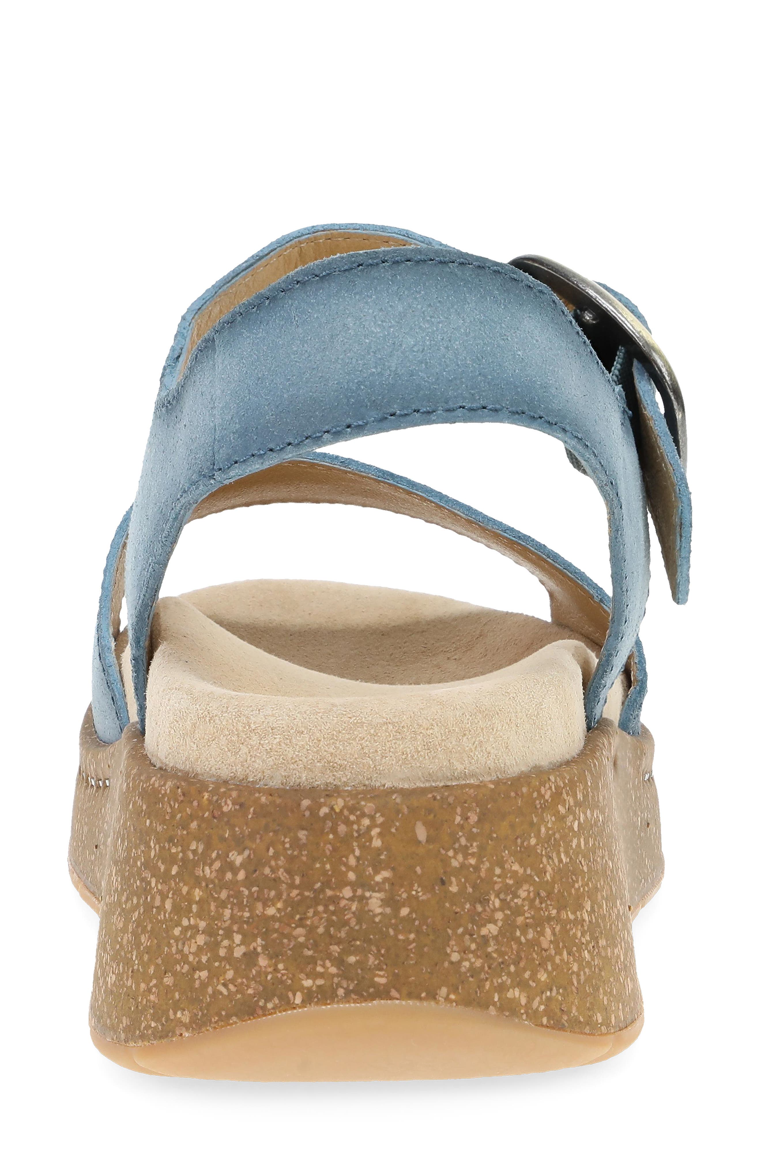 Dansko Bianca Platform Wedge Sandal, Alternate, color, Blue Burnished Suede