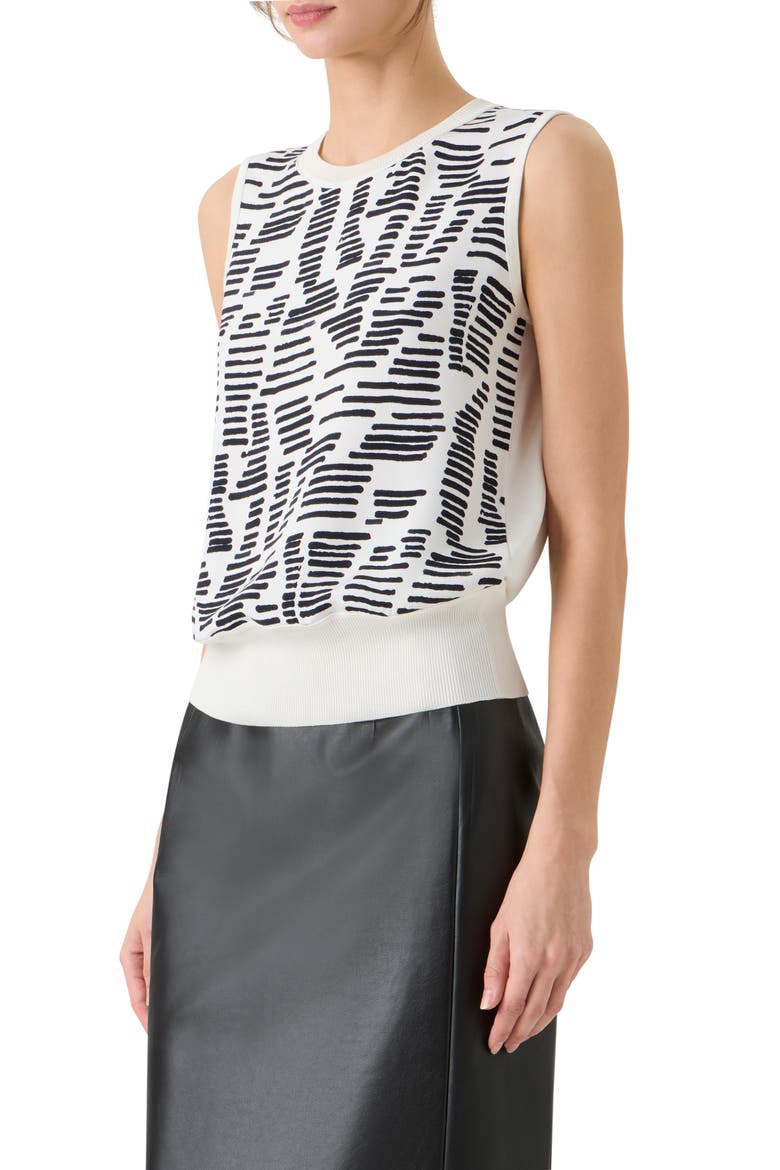 Dance Movements Print Sleeveless Mixed Media Silk Sweater, Alternate, color, ECRU-BLACK
