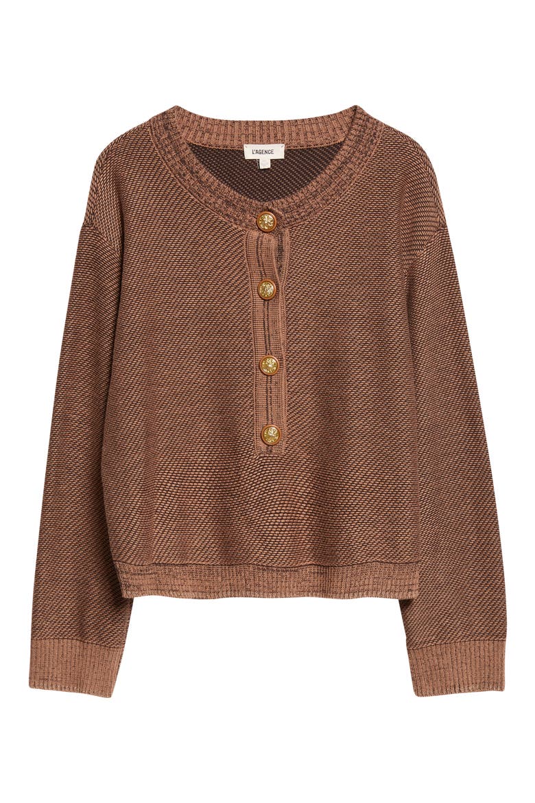 Hadassah Loop Knit Henley, Alternate, color, CAMEL MULTI/ GOLD
