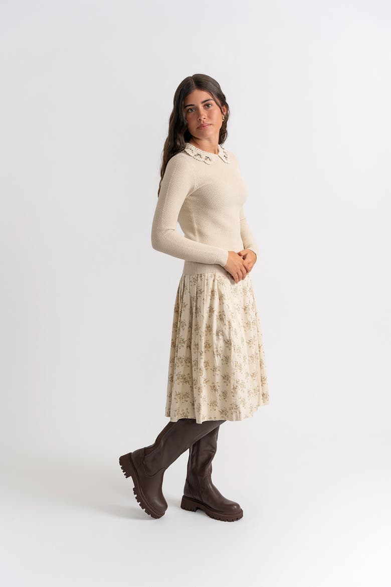 Crochet Collar Cherry Textured Knit Sweater and Corduroy Flower Skirt Two-Piece Set, Alternate, color, Rose Cloud