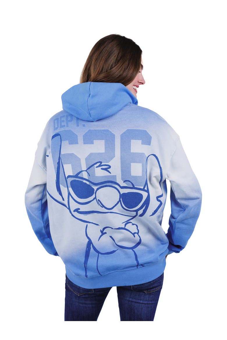 Lilo & Stitch French Terry Drop Shoulder Pullover Hoodie, Alternate, color, Ombre Blue Stitch