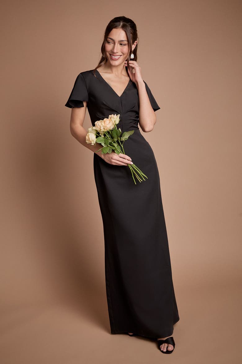 Crepe V-Neck Maxi Dress, Alternate, color, Black