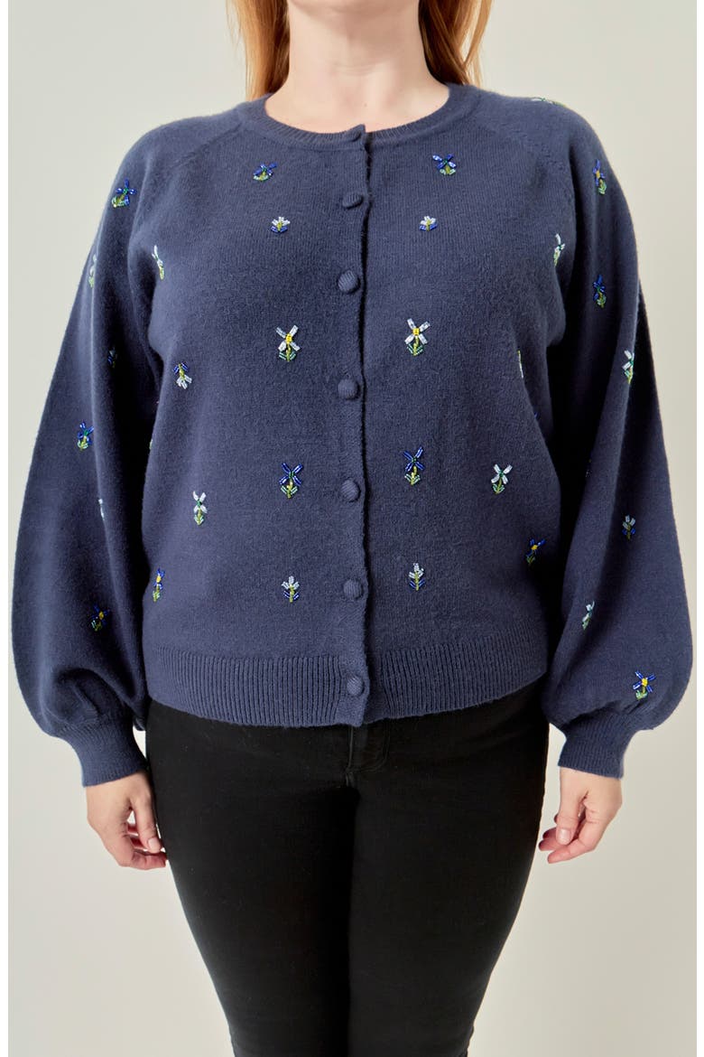 Beaded Floral Cardigan, Alternate, color, NAVY