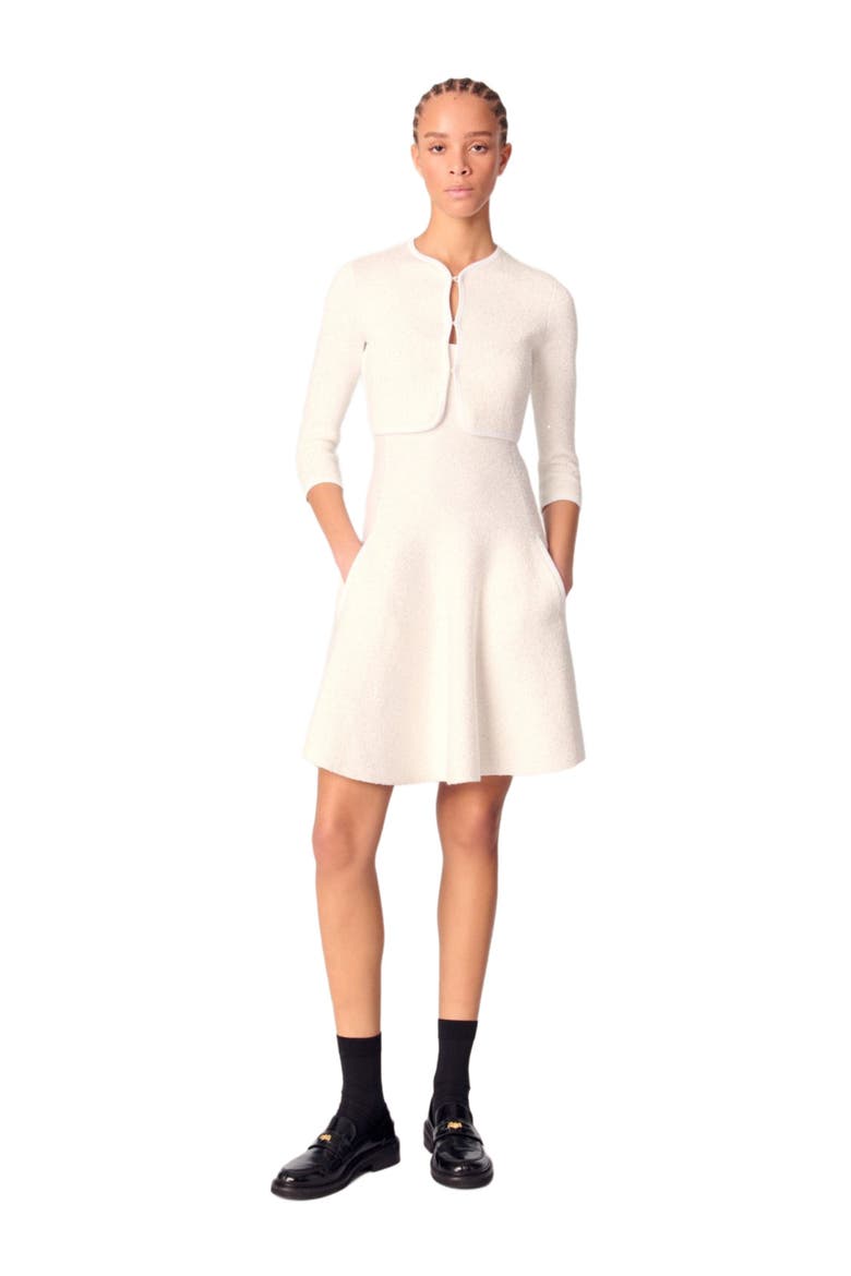 Cropped cardigan with rhinestones, Main, color, White