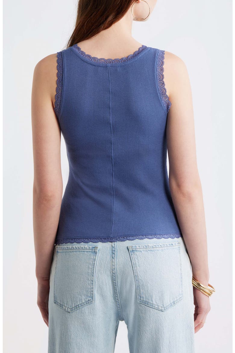 Pointelle Lace Trim Cotton Blend V-Neck Tank, Alternate, color, BLUE INDIGO