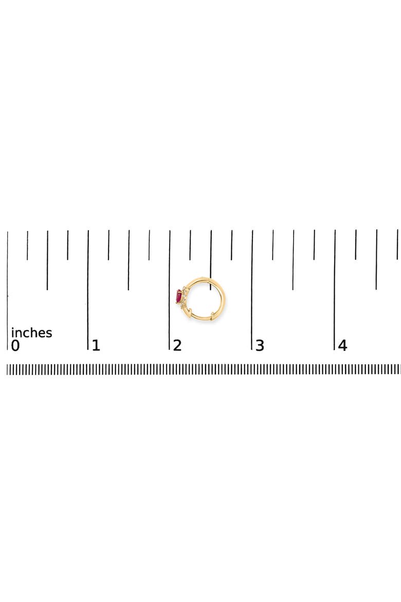 10K Yellow Gold Pear Red Ruby 4x3 mm and 1/10 Ct Round Diamond Huggy Earrings, Alternate, color, Yellow
