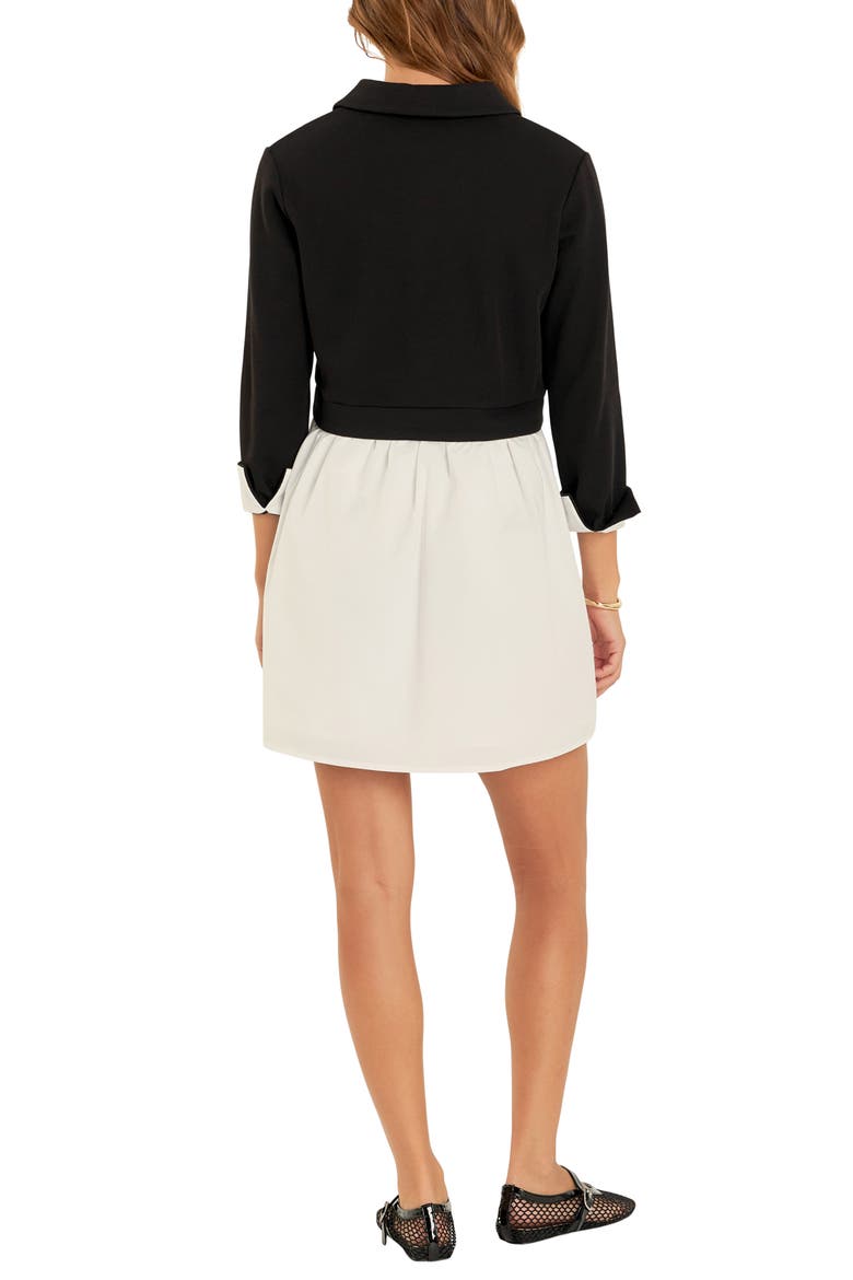 Mixed Media Cotton Blend Minidress, Alternate, color, BLACK/ WHITE