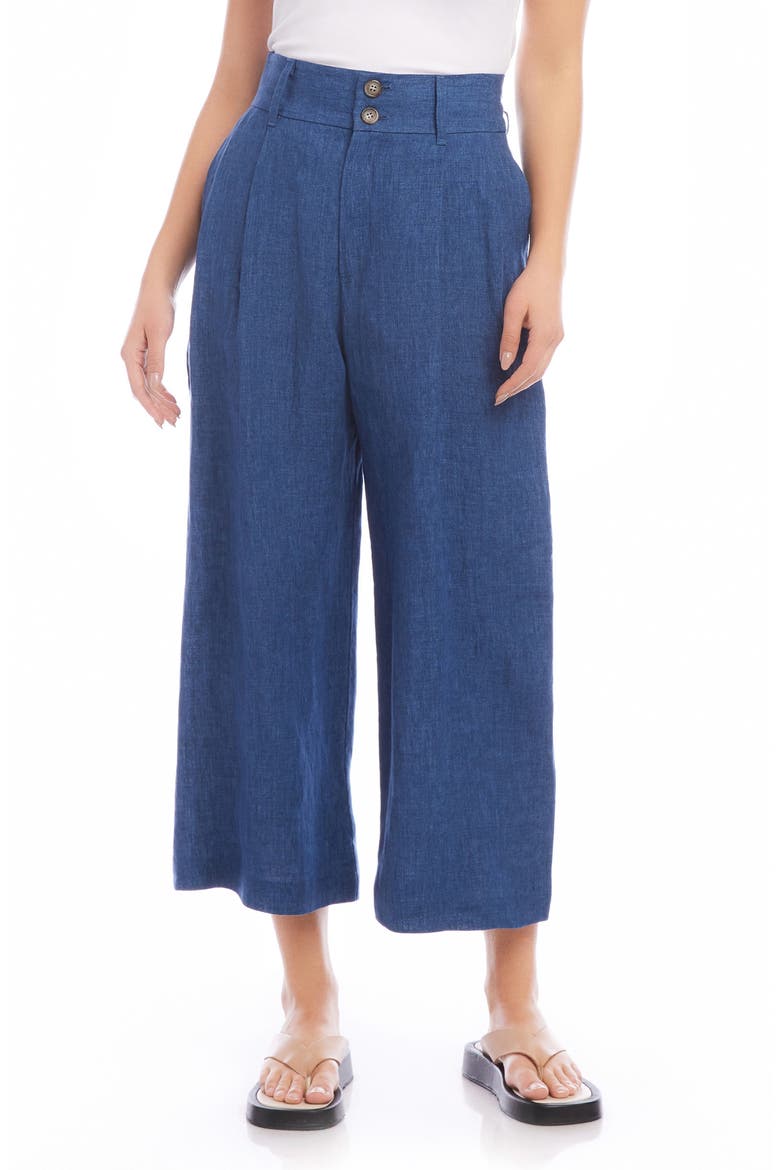 Sadie Linen Crop Wide Leg Pants, Main, color, BLUE