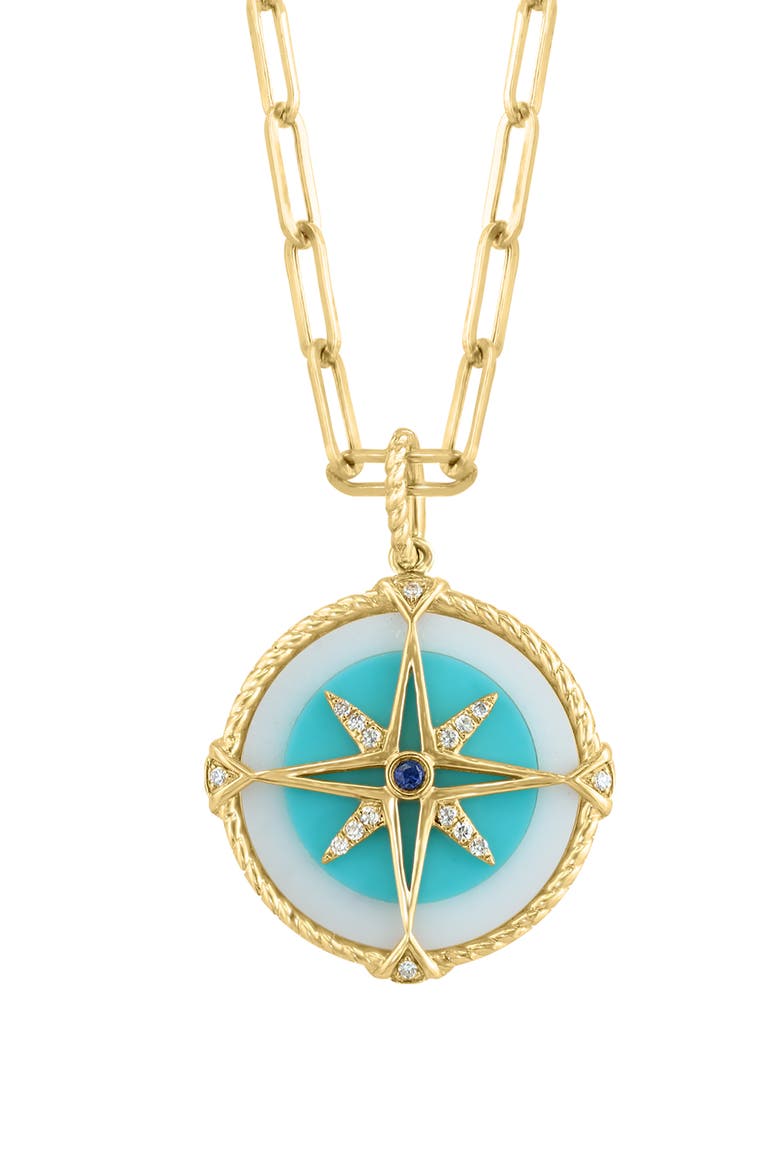 14K Yellow Gold Diamond,White Agate,Sapphire,Turquoise Pendant, Alternate, color, Hematite and FW Blush Pearl