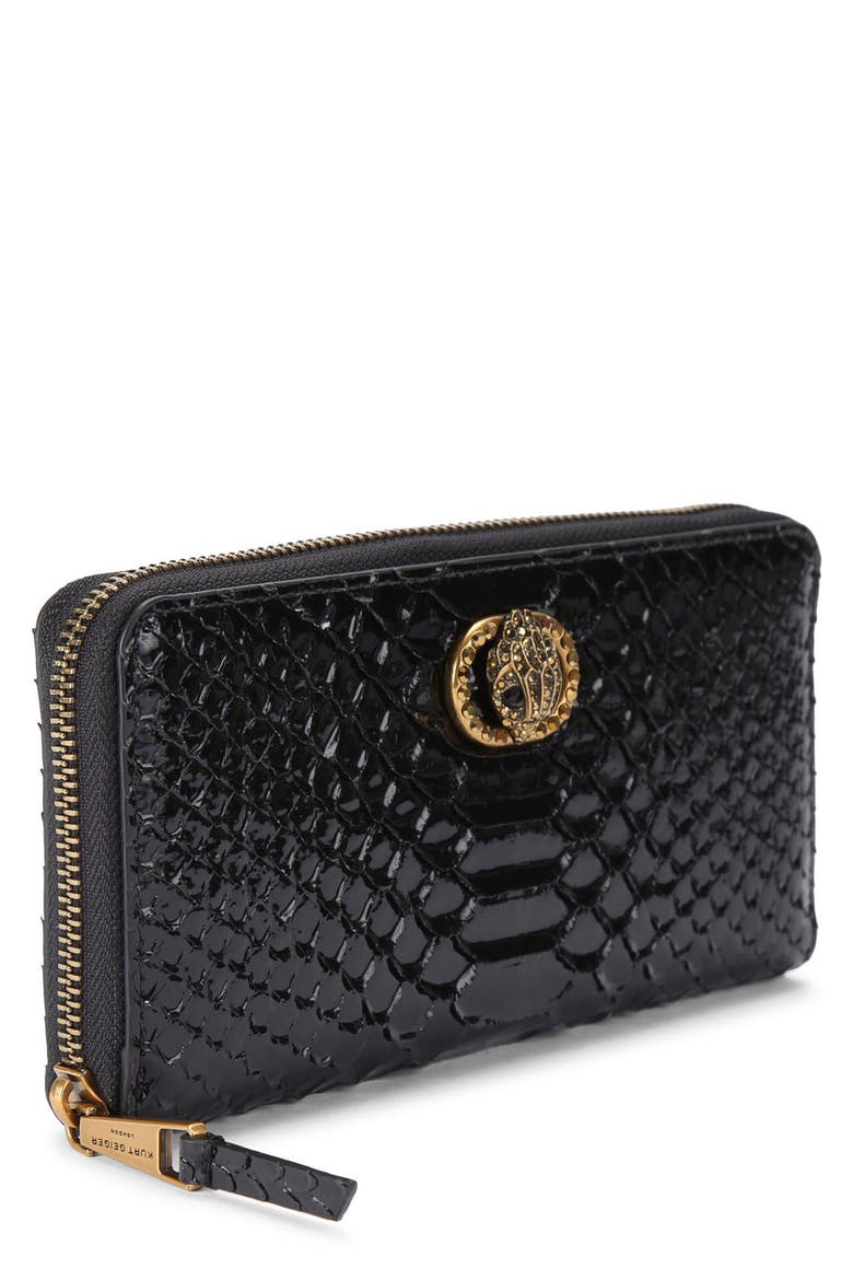 Chelsea Zip Around Embossed Leather Wallet, Main, color, BLACK