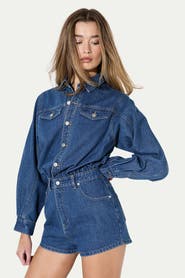 MissPap Structured Shoulder Denim Playsuit