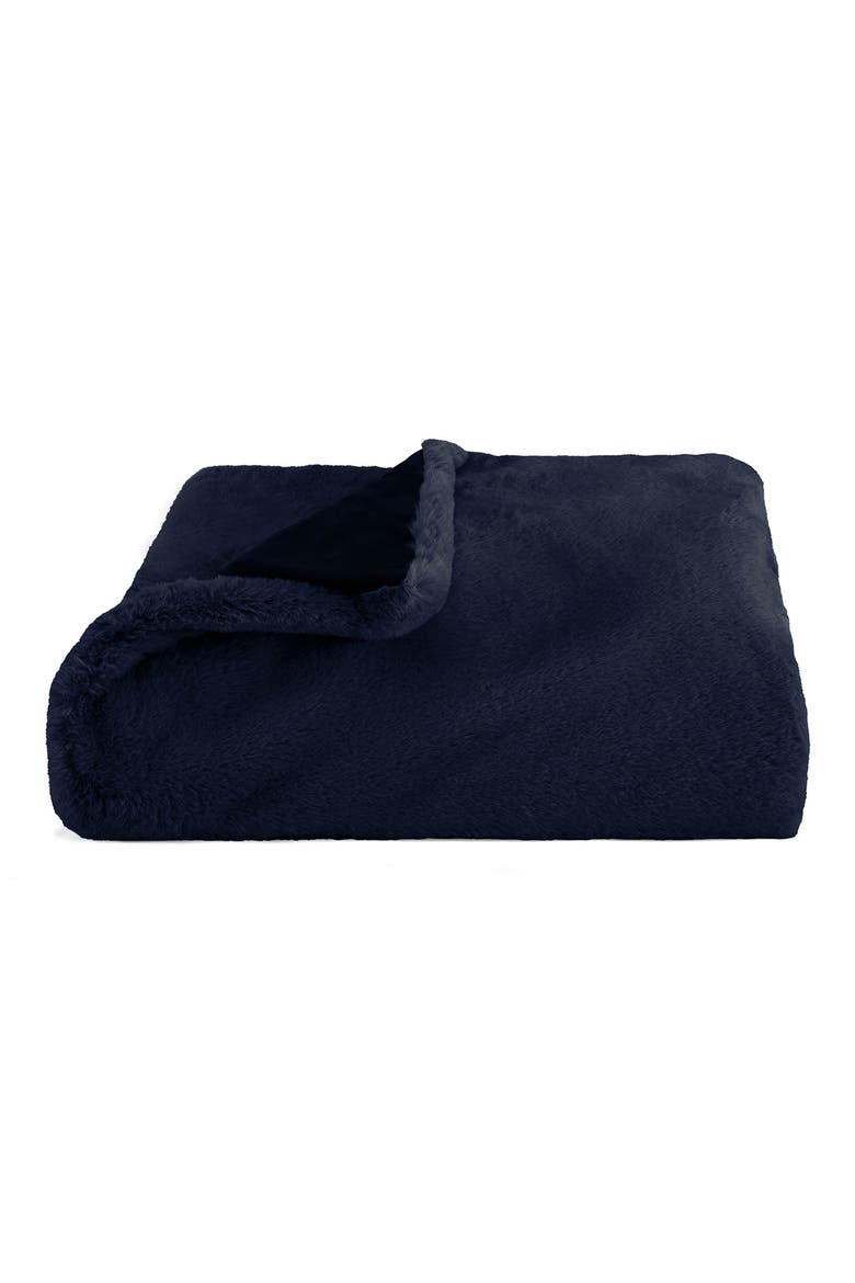 Lapin Faux Fur Throw Blanket, Main, color, MIDNIGHT