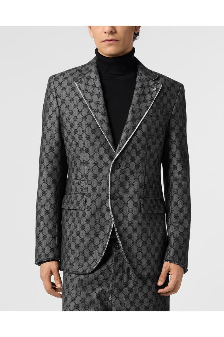 Miami Vice Fit Blazer Jacquard Monogram Men, Main, color, black