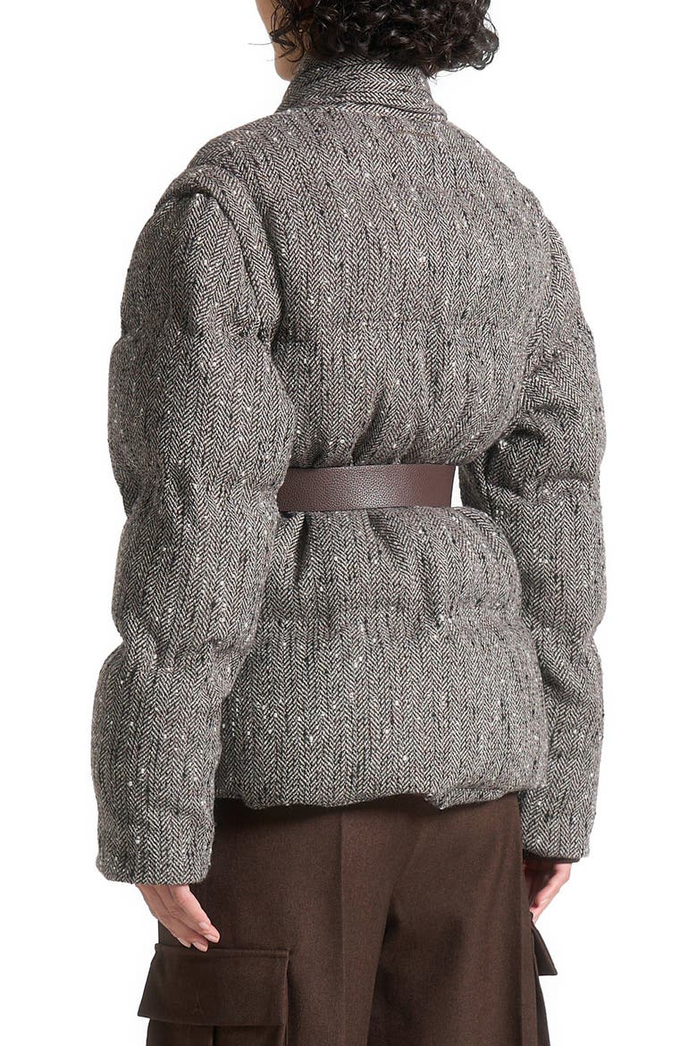 Inez Herringbone Wool Wrap Belted Puffer Jacket, Alternate, color, Brown