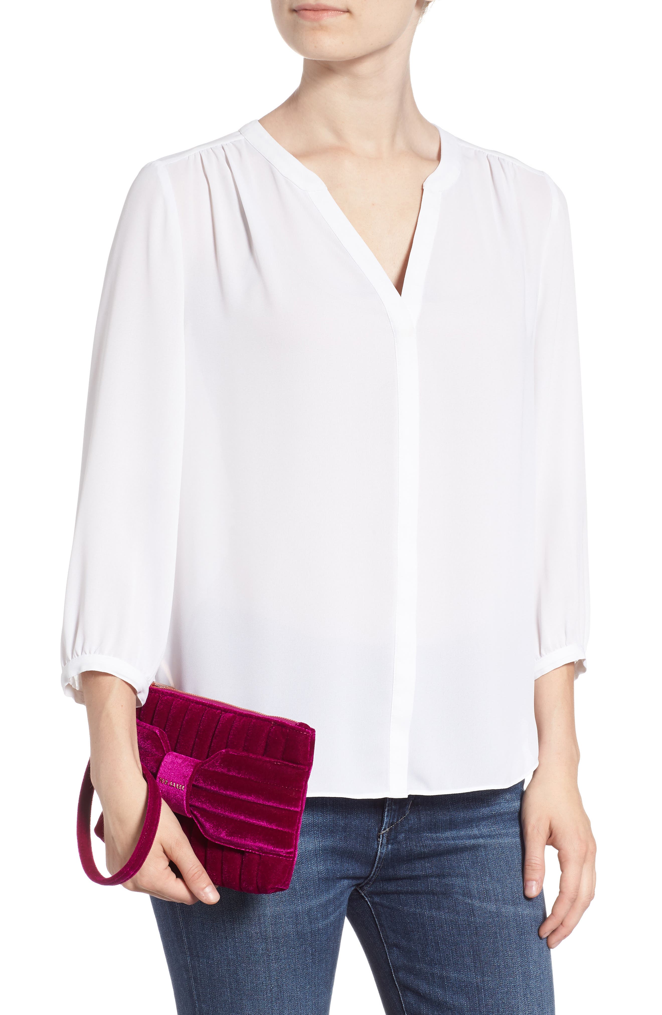 Ted Baker London Junie Bow Quilted Velvet Wristlet, Alternate, color, 