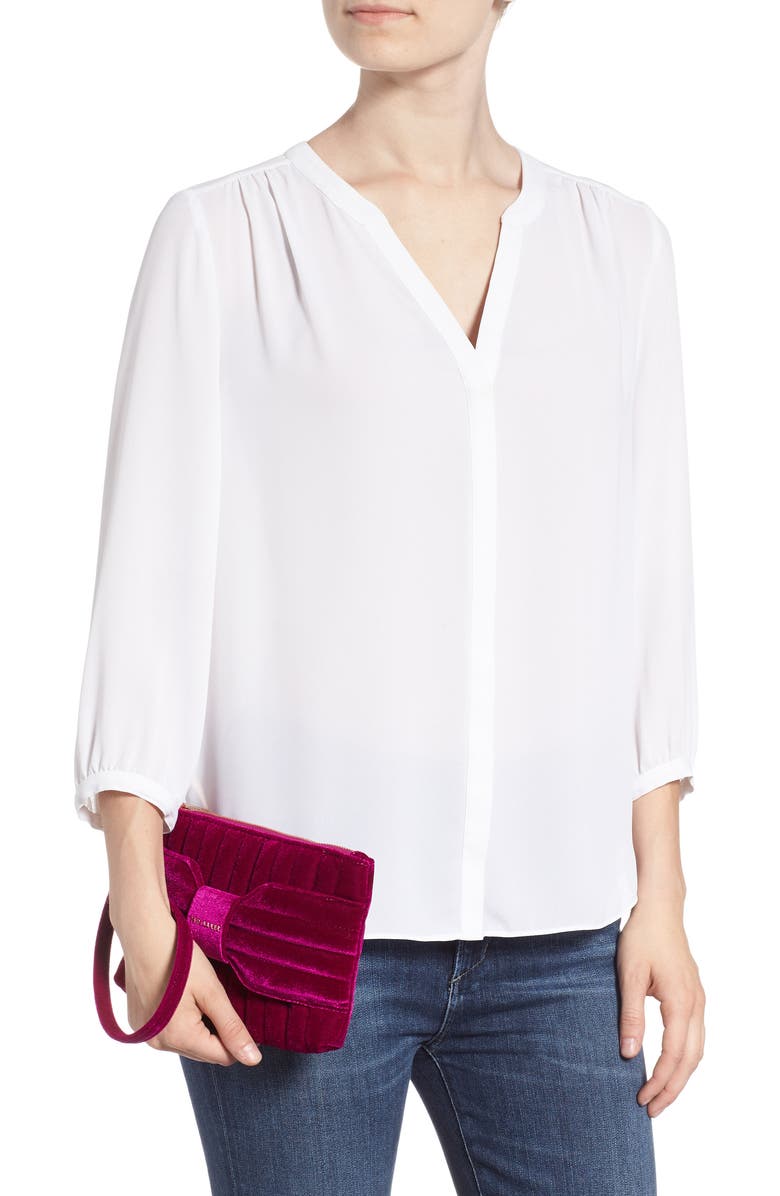 Ted Baker London Junie Bow Quilted Velvet Wristlet, Alternate, color,