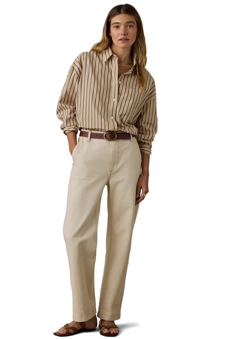 Coastal Relaxed Organic Cotton Button-Up Shirt, Alternate, color, DRIFT SAND STRIPE