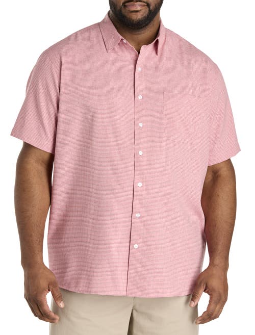 Harbor Bay By Dxl Big & Tall Microfiber Small Plaid Sport Shirt In Pink