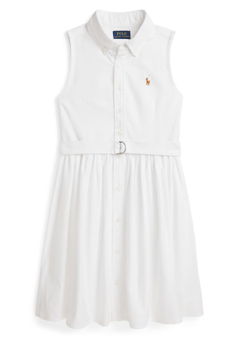 Kids' Sleeveless Cotton Oxford Dress, Main, color, WHITE
