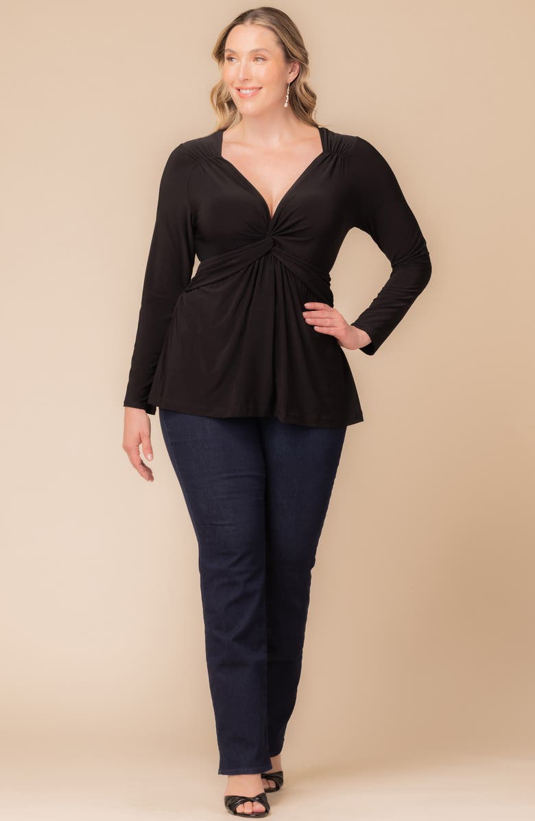 Kiyonna Abigail Long Sleeve Twist Front Top, Alternate, color, Black Noir