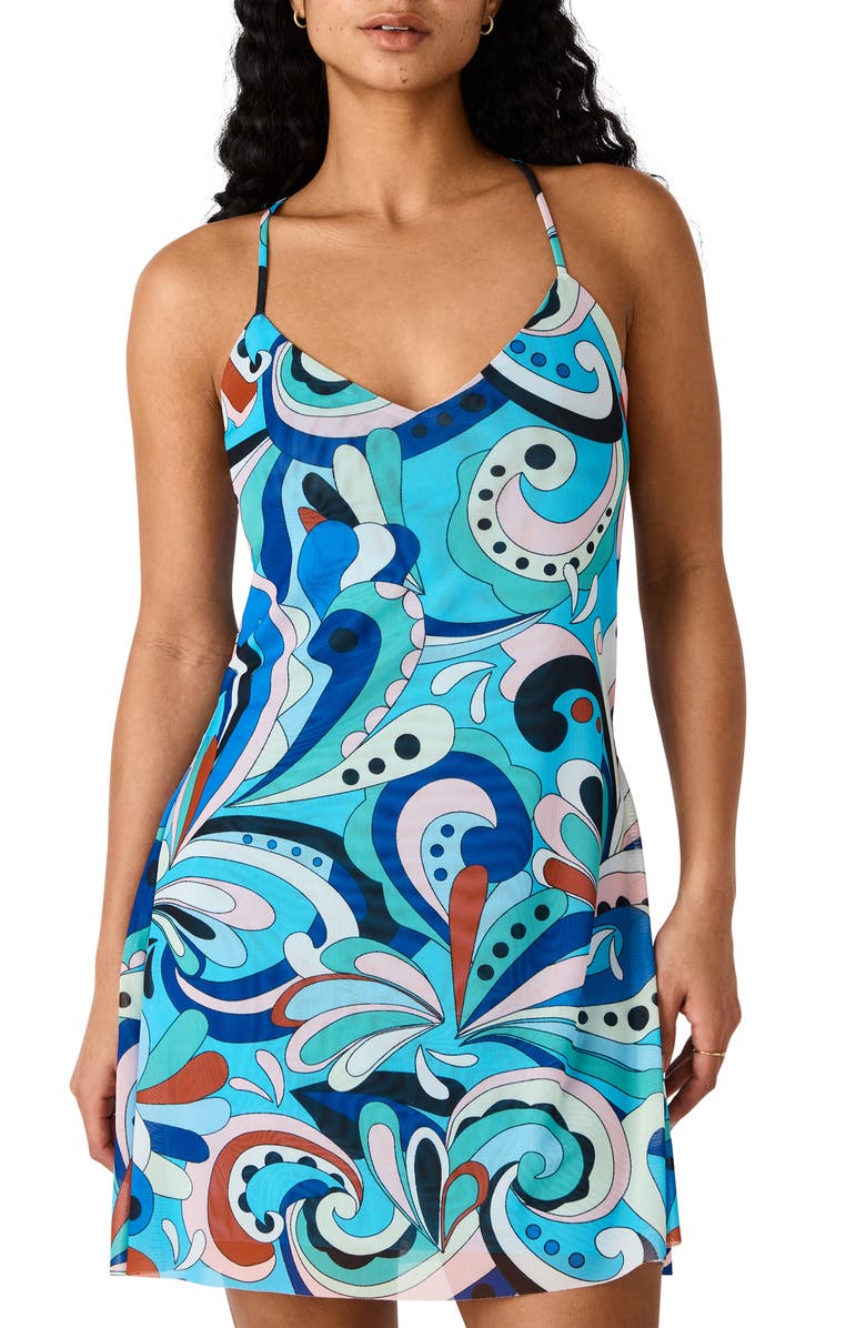 Steve Madden Sheila Print Cowl Back Minidress, Alternate, color, Teal Paisley