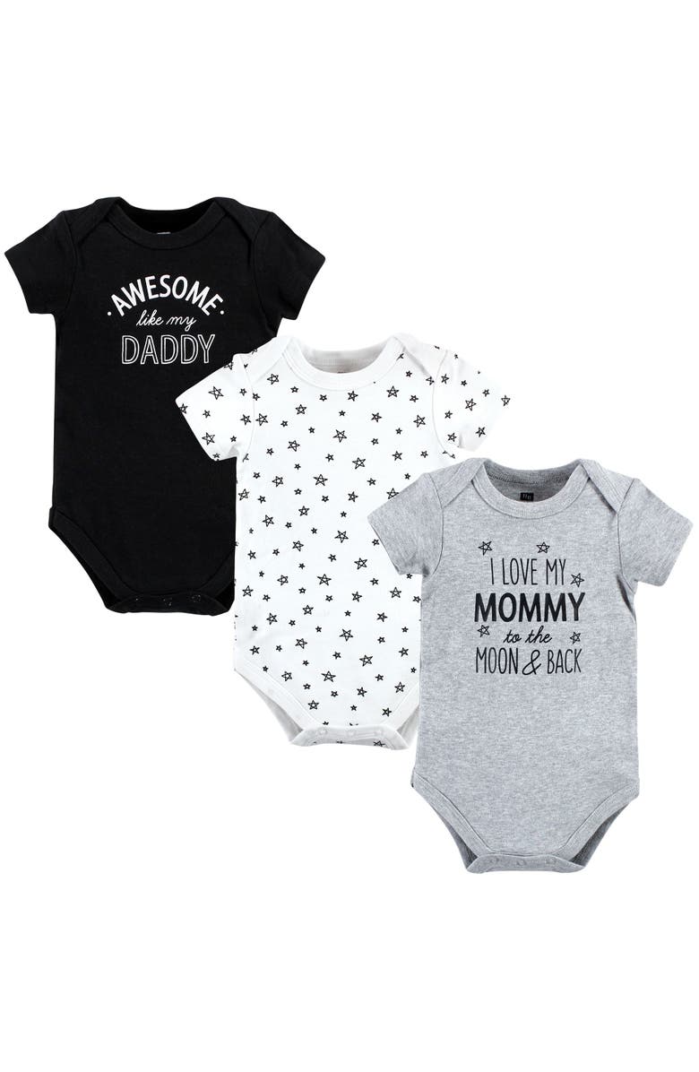 Hudson Baby Cotton 3-Piece Bodysuit Bundle, Main, color, Mom Dad Moon Back