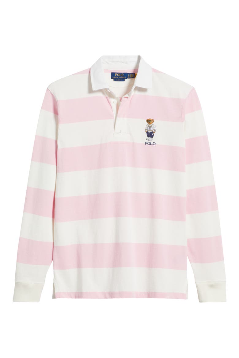 Classic Fit Stripe Long Sleeve Rugby Shirt, Alternate, color, PINK/WHITE HERITAGE ICONS BEAR