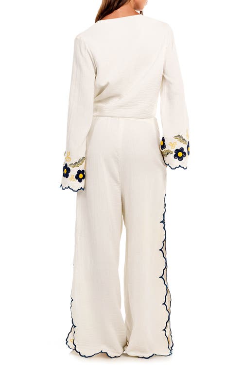 Agua Bendita Embroidered Wide Leg Cover-up Pants In White
