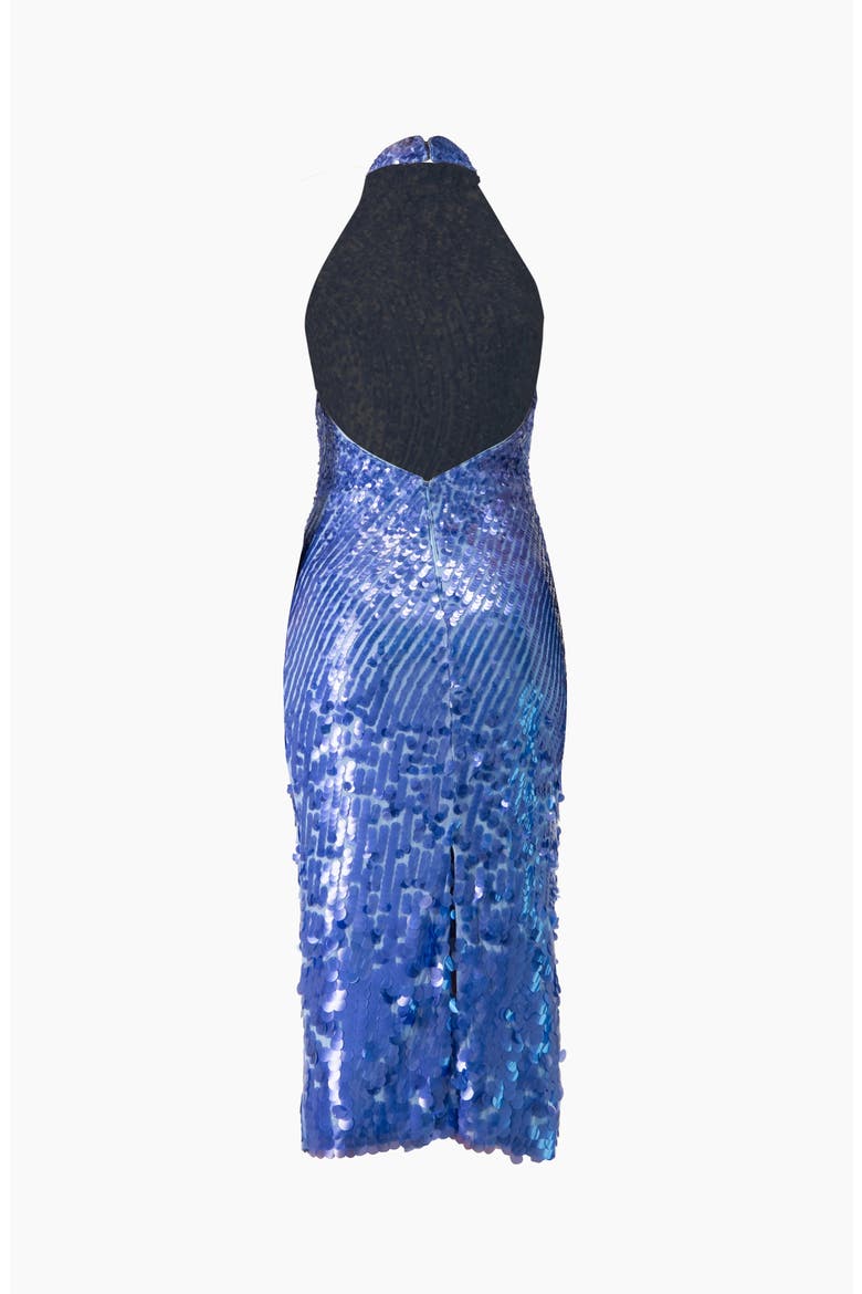 Halter Paillette Sequin Midi Dress With Open-Back, Alternate, color, Blue