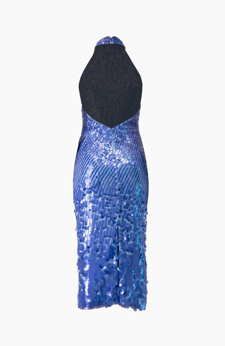 IVONNE Halter Paillette Sequin Midi Dress With Open-Back, Alternate, color, Blue